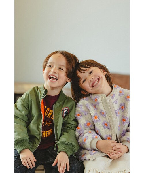 [BEAMS mini] 빔스 미니 키즈 워셔블 자카드 보아 블루종 2026FW - 아이보리 플라워 07