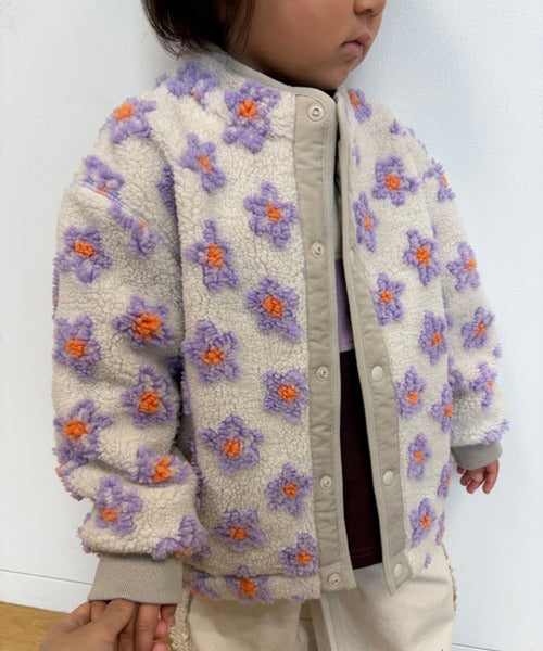 [BEAMS mini] 빔스 미니 키즈 워셔블 자카드 보아 블루종 2026FW - 아이보리 플라워 04