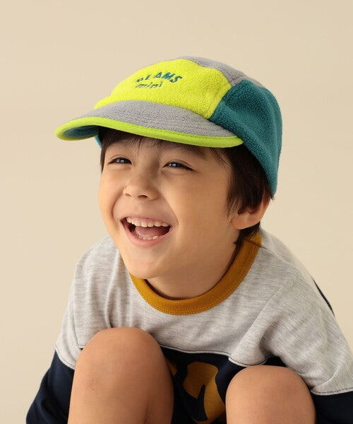 [BEAMS mini] 빔스 미니 키즈 컬러 블록 플리스 캡 2026FW - 그레이×라임 02