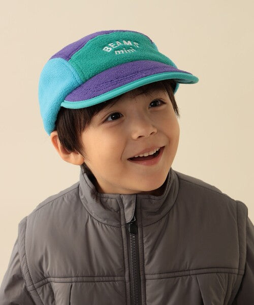[BEAMS mini] 빔스 미니 키즈 컬러 블록 플리스 캡 2026FW - 터쿼이즈×퍼플 02