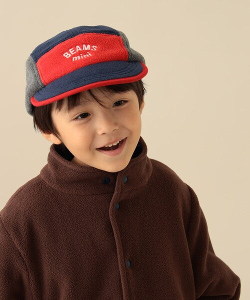 [BEAMS mini] 빔스 미니 키즈 컬러 블록 플리스 캡 2026FW - 네이비×레드 02