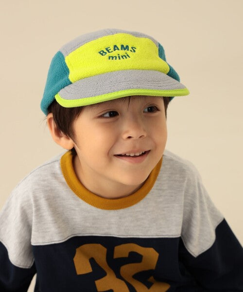[BEAMS mini] 빔스 미니 키즈 컬러 블록 플리스 캡 2026FW - 그레이×라임 03