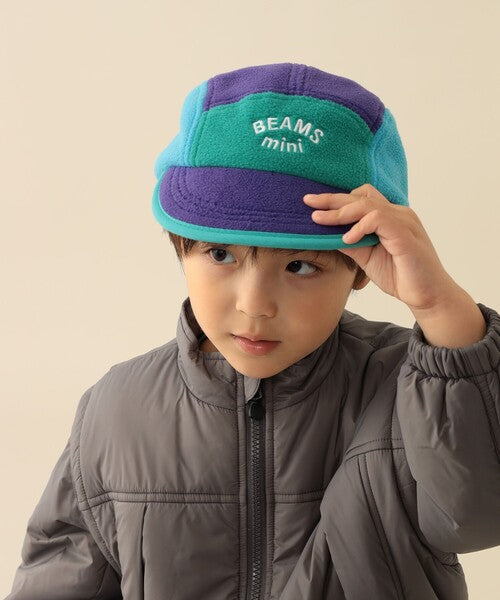 [BEAMS mini] 빔스 미니 키즈 컬러 블록 플리스 캡 2026FW - 터쿼이즈×퍼플 03