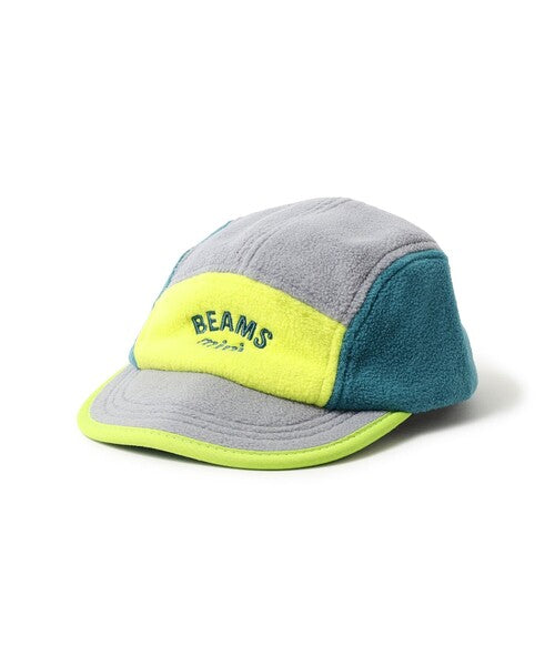[BEAMS mini] 빔스 미니 키즈 컬러 블록 플리스 캡 2026FW - 그레이×라임 05