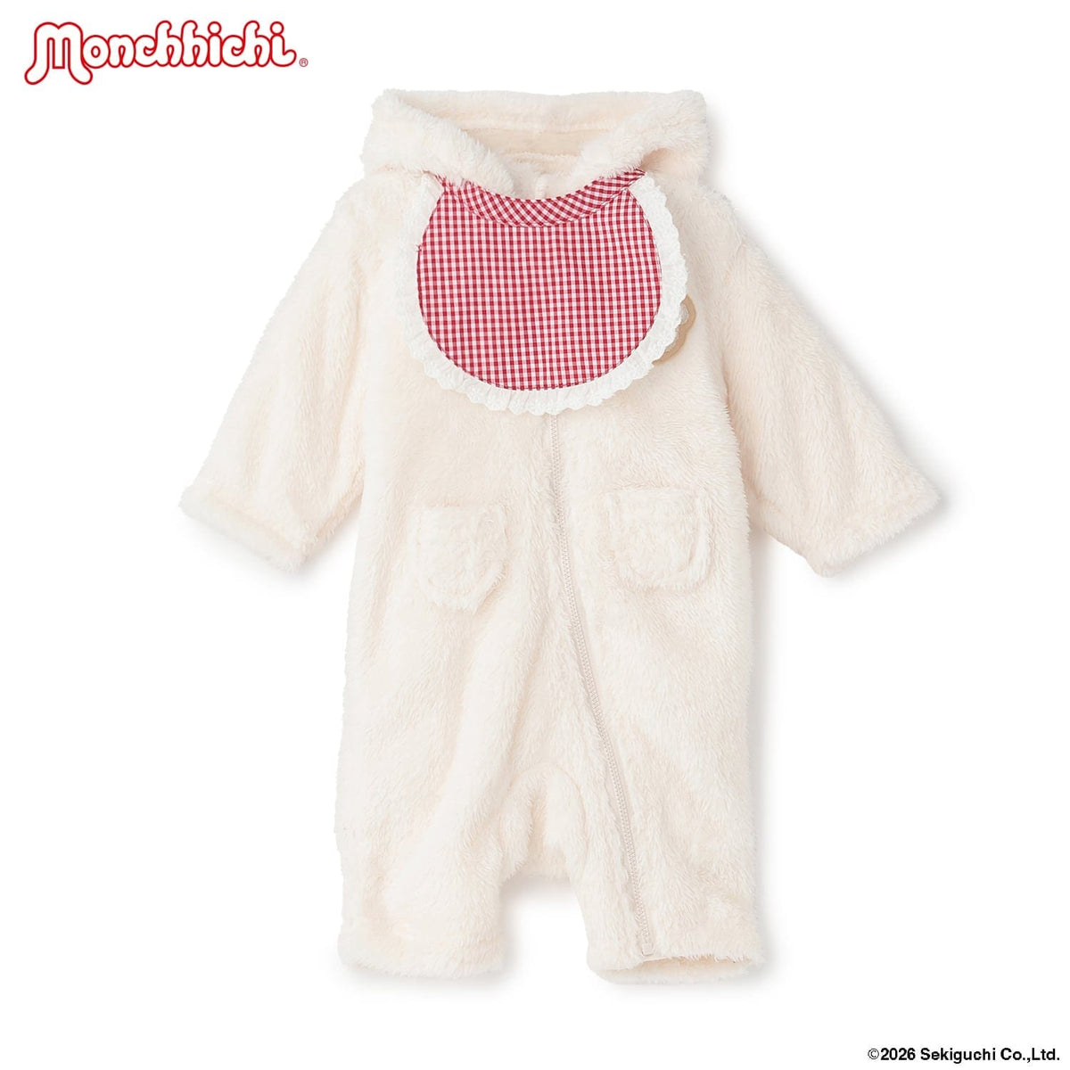 베이비 몬치치 후드 커버올 & 턱받이 세트 - 아이보리 c_05_1