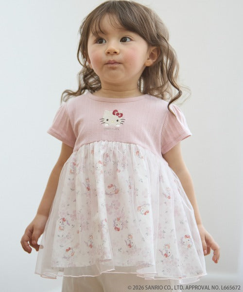 [petit main] 쁘띠마인 키즈 산리오 플라워 튤 도킹 티셔츠